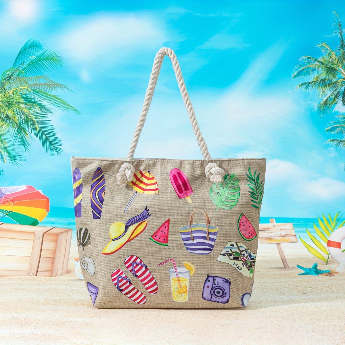 Amara | Blue Mandala Print Tote Bag – Casual Rope Handle Shoulder Bag TARHUS