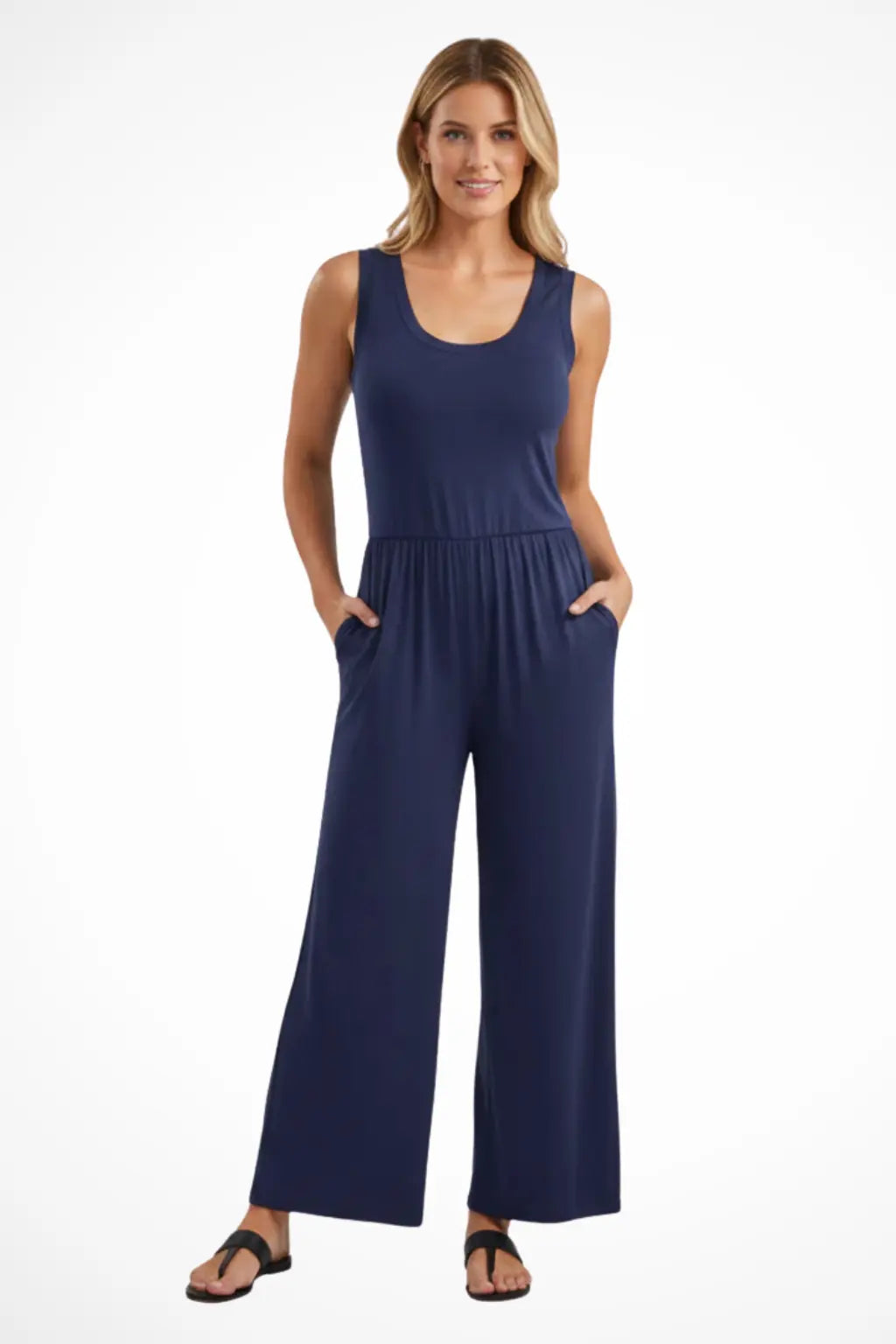 Blythe | Women Sleeveless Round Neck Wide Leg Jumpsuit with Pockets TARHUS