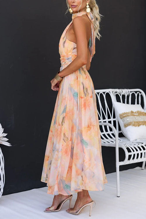Blossom | Watercolour Halter Midi Dress TARHUS Jurken