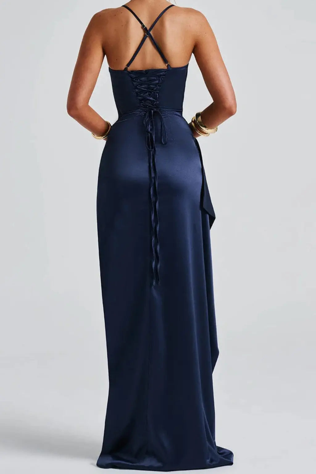 Avelisse | Women Spaghetti Strap Ruched Maxi High Slit Wedding Guest Dress TARHUS Dress