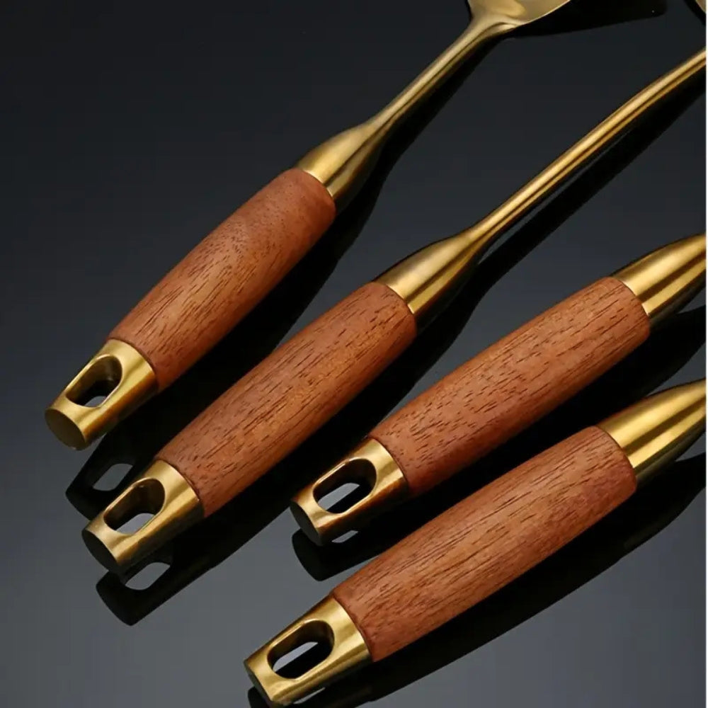 Golden Stainless Steel Kitchen Utensils Set 6-Piece for Cooking & Serving