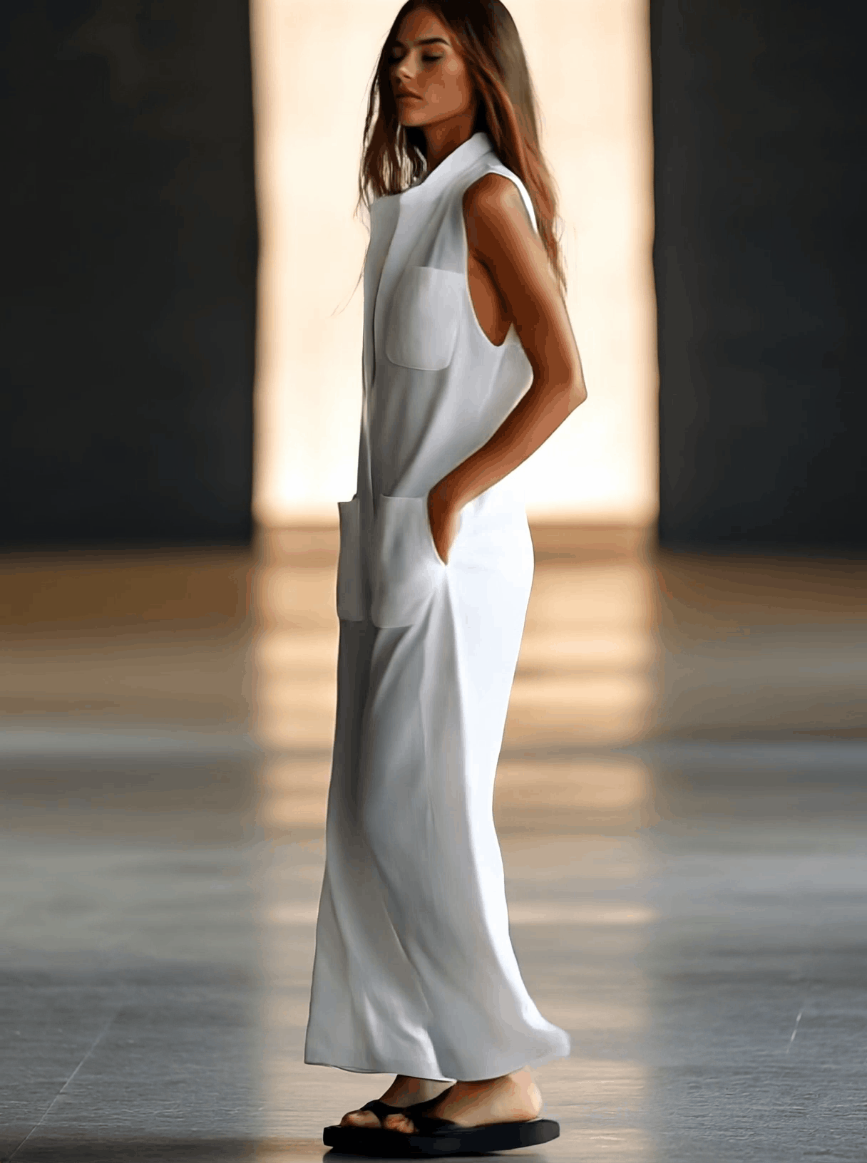 Casual Retro White Linen Sleeveless Jumpsuit - TARHUS