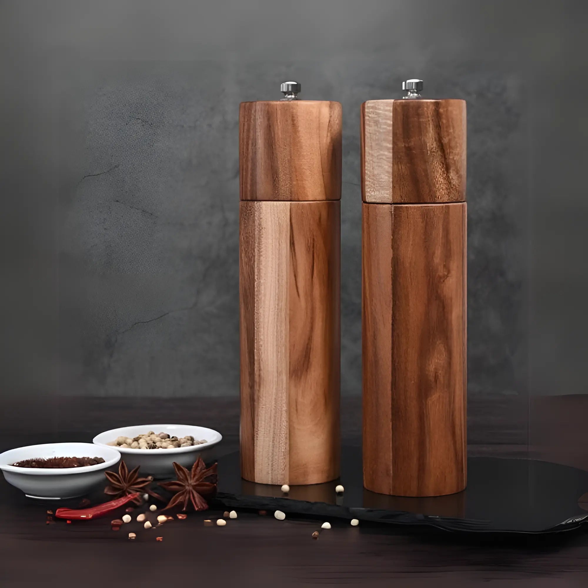 Wooden Spice Grinder Set | Adjustable Mill – Minimalist Kitchen Style TARHUS Cooking Utensils