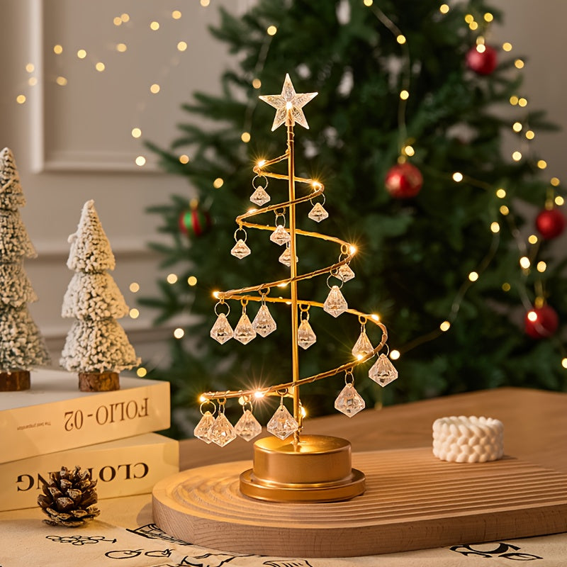 Elegant Metal Christmas Tree Lamp with Crystal Ornaments | LumiTree TARHUS