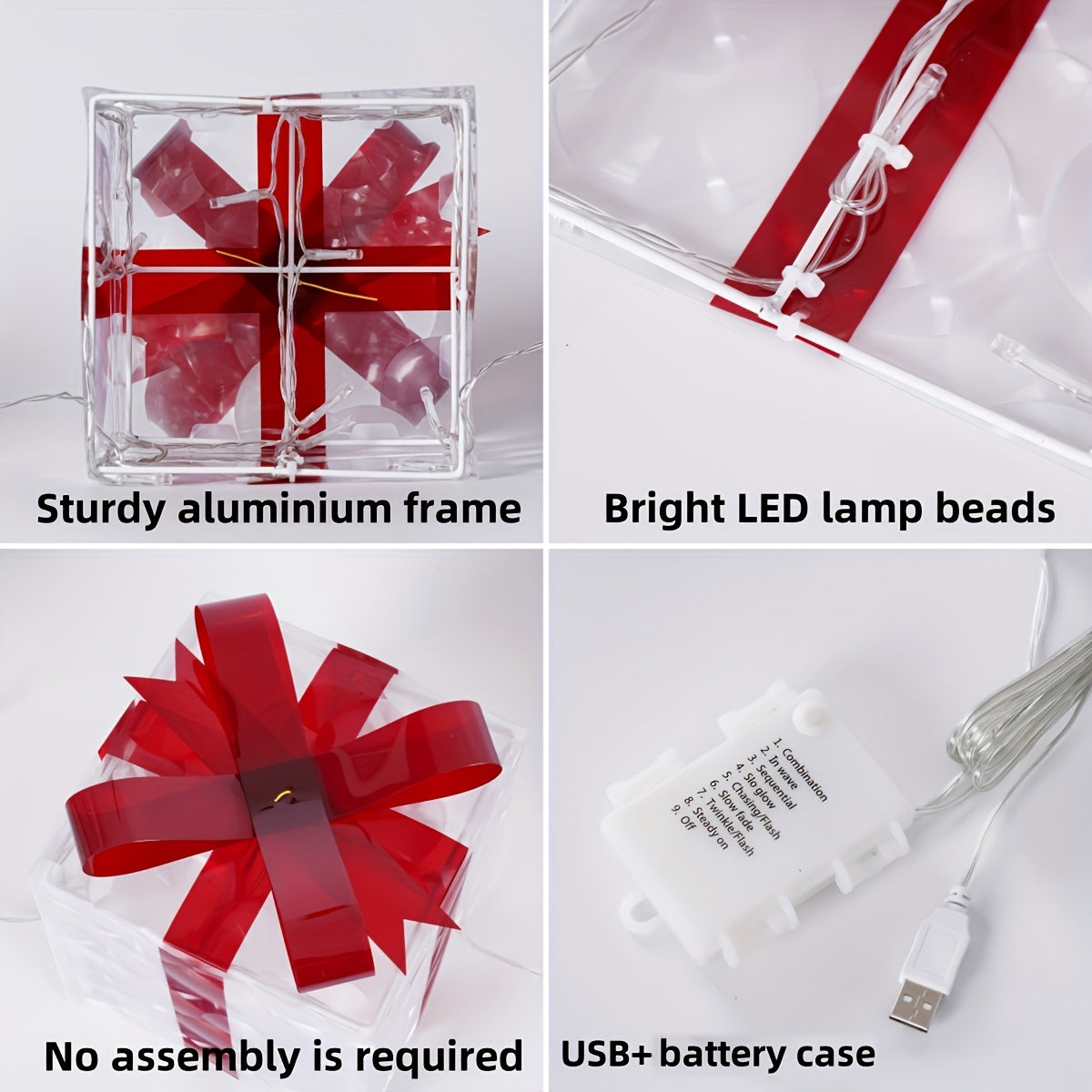 Set of 3 Lighted Christmas Gift Boxes – Warm White LED Presents with Red Bows TARHUS