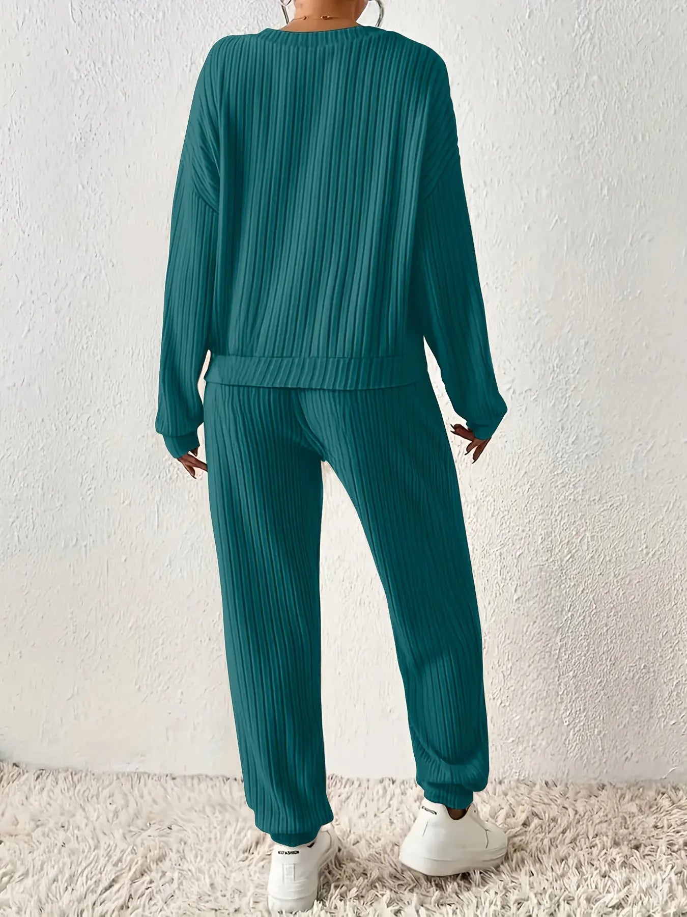 Women’s Knit Lounge Set – Long Sleeve Ribbed Top & Jogger Pants | Cozy 2-Piece Loungewear - TARHUS