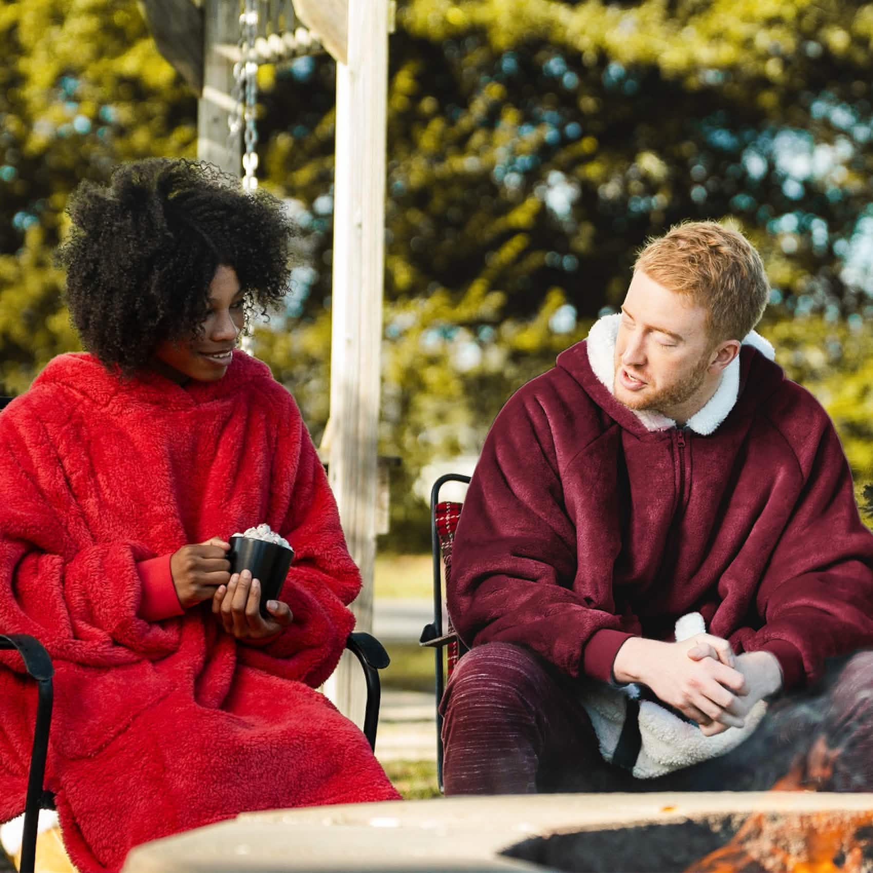 Sherpa Fleece Zippered Short Wearable Blanket Hoodie - TARHUS