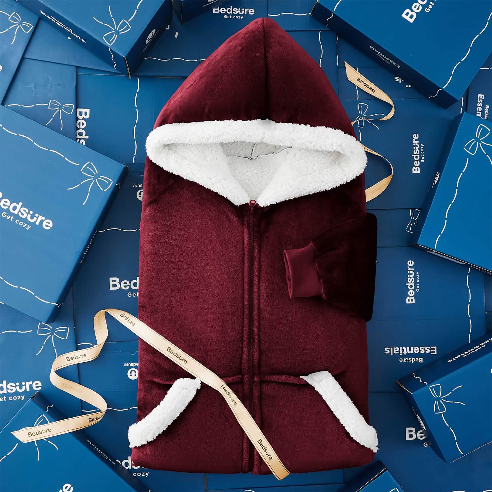 Sherpa Fleece Zippered Short Wearable Blanket Hoodie - TARHUS