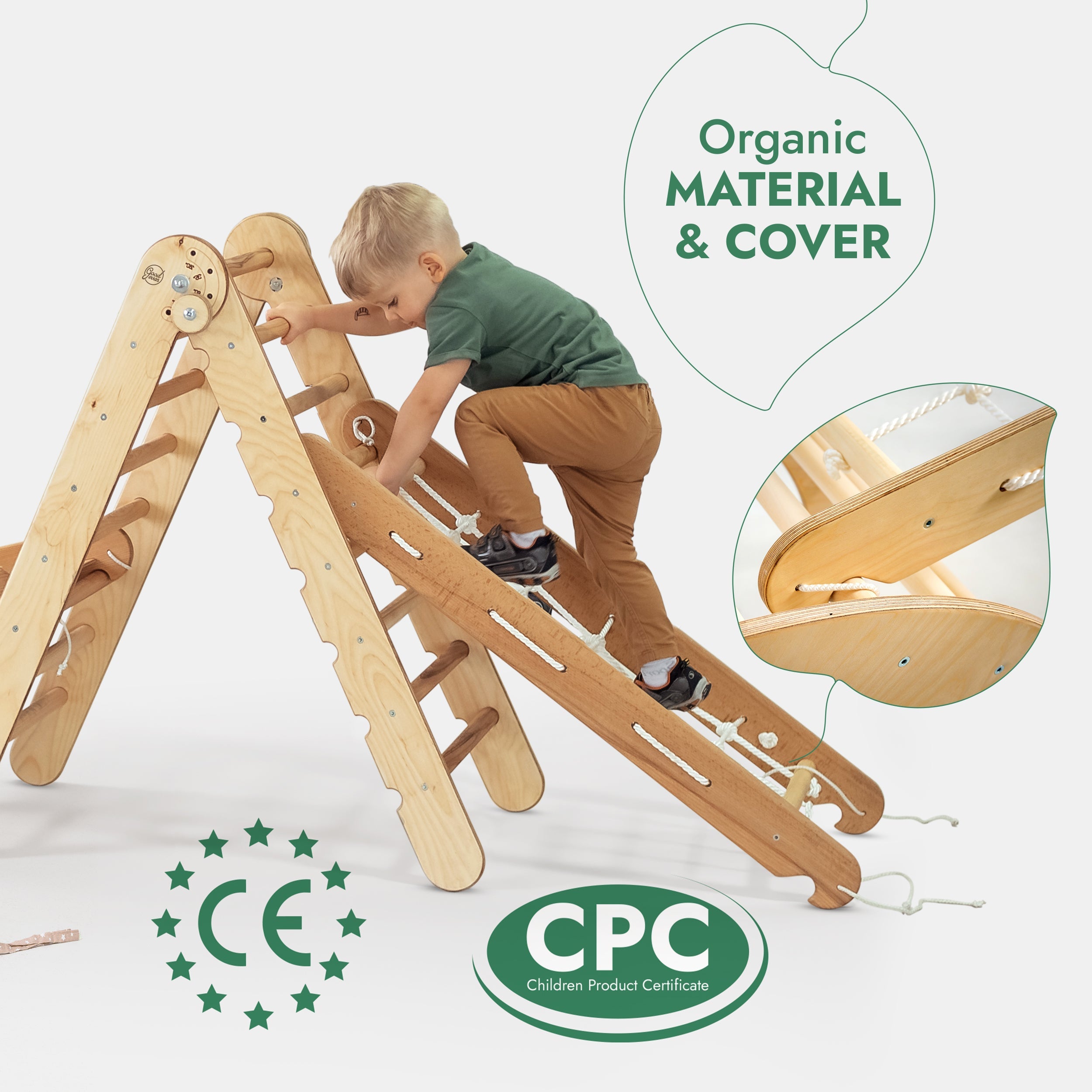 5in1 Montessori Climbing Frame: Pikler Triangle + Arch/Rocker + Slide Board/Ramp + Netting rope + Cushion - TARHUS