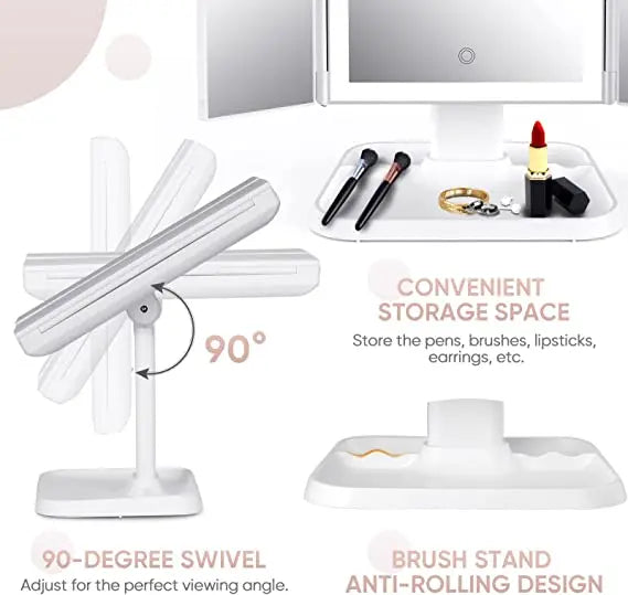 Trifold LED Makeup Mirror - TARHUS