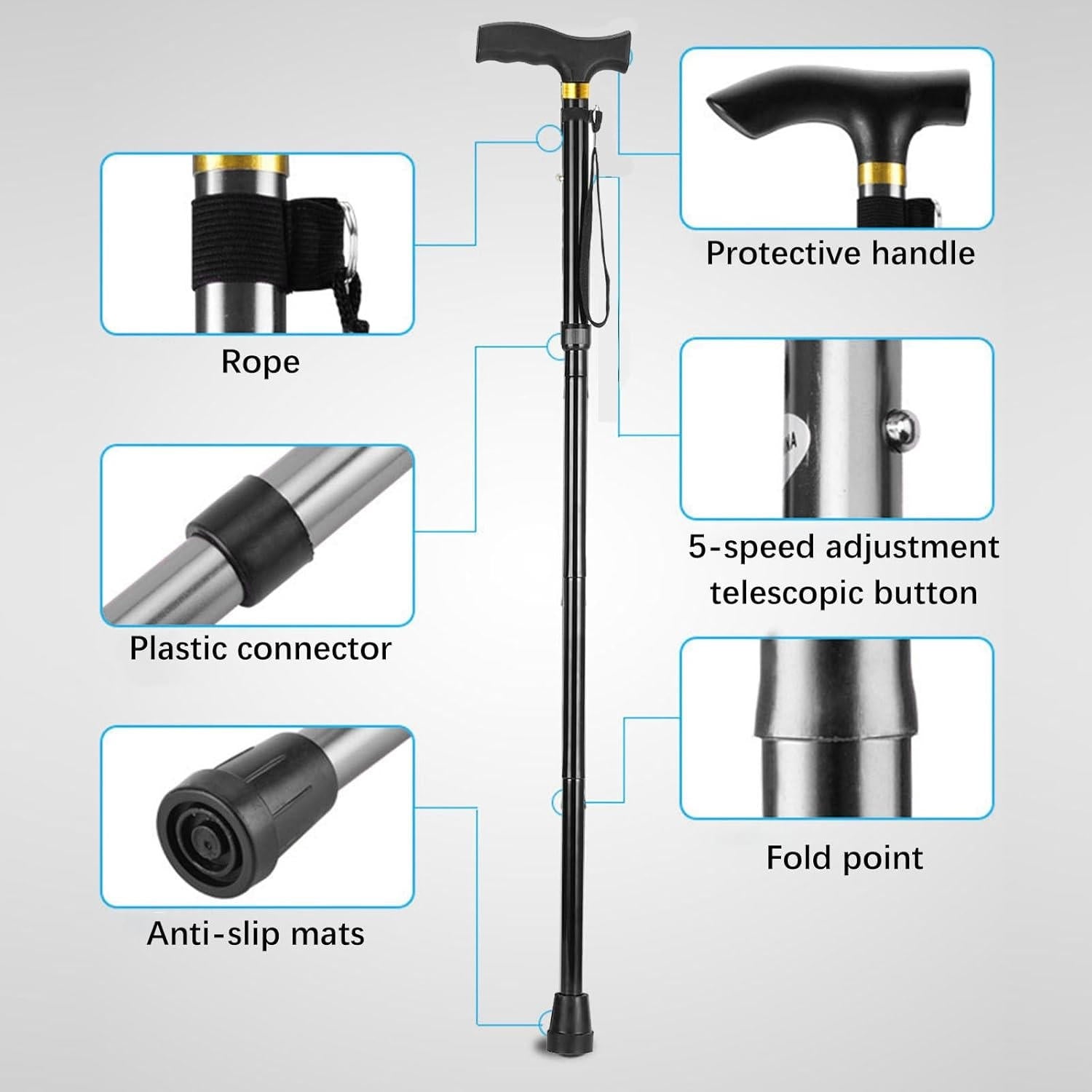 Adjustable Walking Cane for Seniors – Lightweight, Foldable Support Stick with Anti-Slip Rubber Tip & Ergonomic Handle - TARHUS