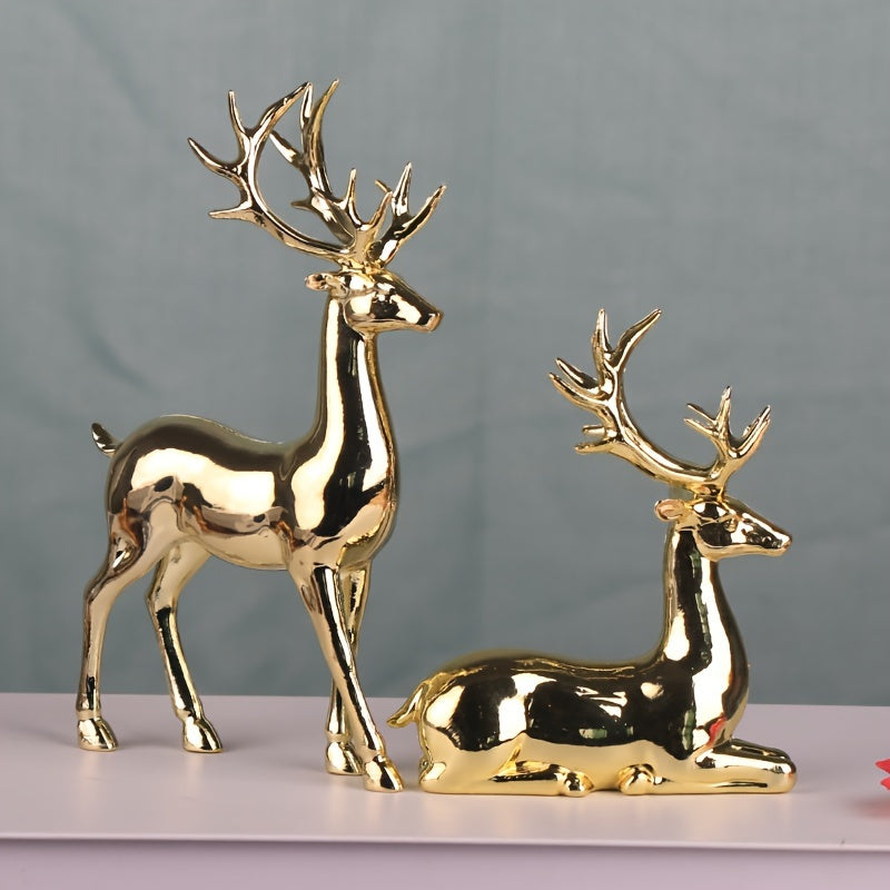 Pair of Golden Reindeer Statues – Elegant Holiday & Year-Round Decor | LuxeDeer TARHUS Home Decor