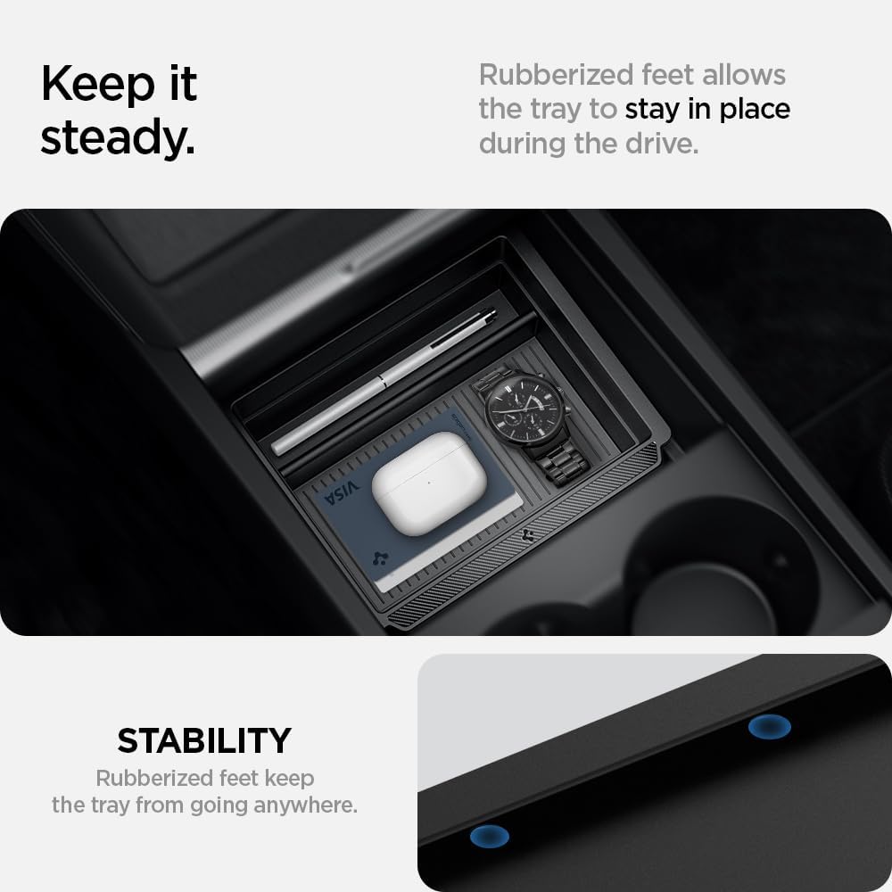 Spigen One-Tap Hidden Storage Box – Carbon Edition Console Organizer for Tesla Model Y (2025/2026 Juniper) & Model 3 (2024/2025 Highland) - TARHUS