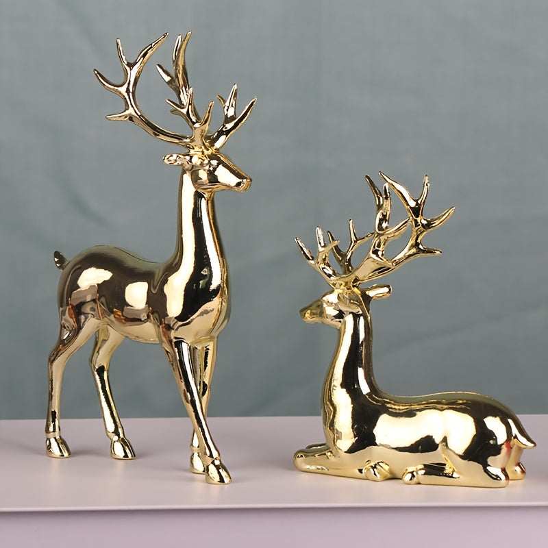Pair of Golden Reindeer Statues – Elegant Holiday & Year-Round Decor | LuxeDeer TARHUS
