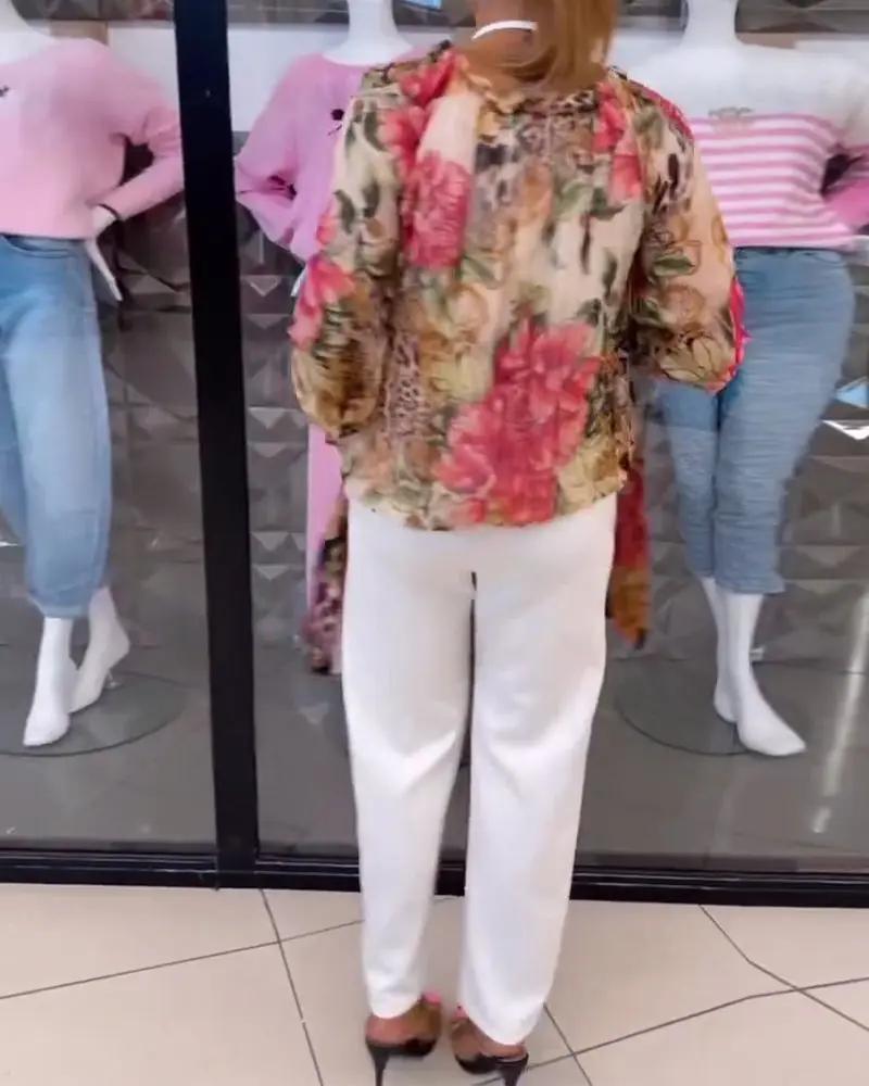 Selina | Floral Print V-Neck Blouse – Long Sleeve Cotton Blend Shirt Top for Women TARHUS Blouses & Shirts