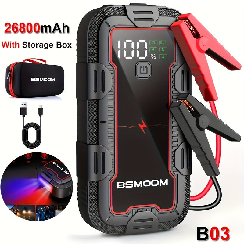 PowerSpark™ 12V Lithium Car Jump Starter – 26800mAh Battery Booster Pack with LED Flashlight & LCD Display - TARHUS