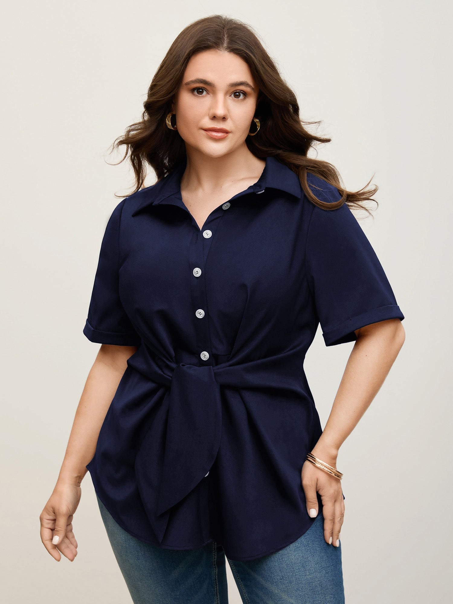 Knotted Front Asymmetrical Blouse – Elegant Women’s Top for Casual & Office Wear TARHUS Blouses