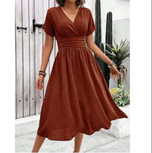 Dotted Chiffon Wrap Maxi Dress with V-Neck for Women TARHUS SS - Womens - Midi Dress