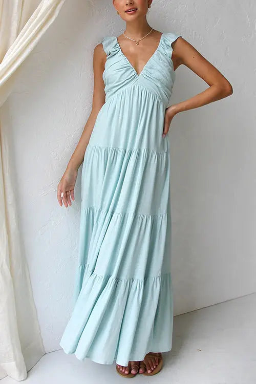Juliet | V-neck Ruffle Maxi Dress - TARHUS