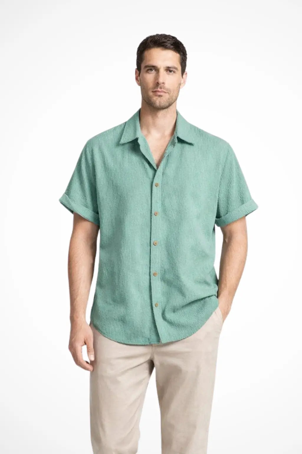 Bennett | Men Textured Short Sleeve Button Down Camp Collar Shirt TARHUS Shirts & Tops