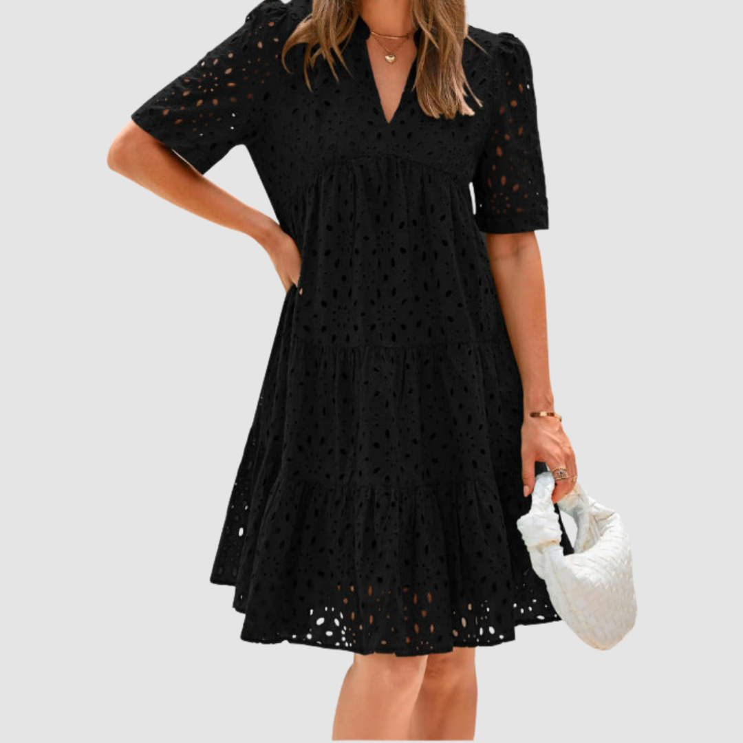 Cecily | Broderie Anglaise Tiered Midi Dress TARHUS