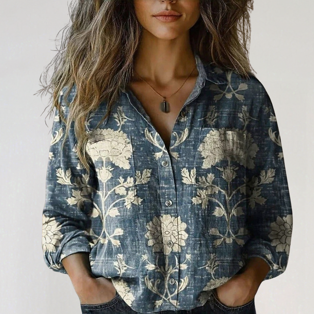 Georgeena | Vintage Cotton Long Sleeve Shirt – Women’s Casual Button Down Blouse TARHUS