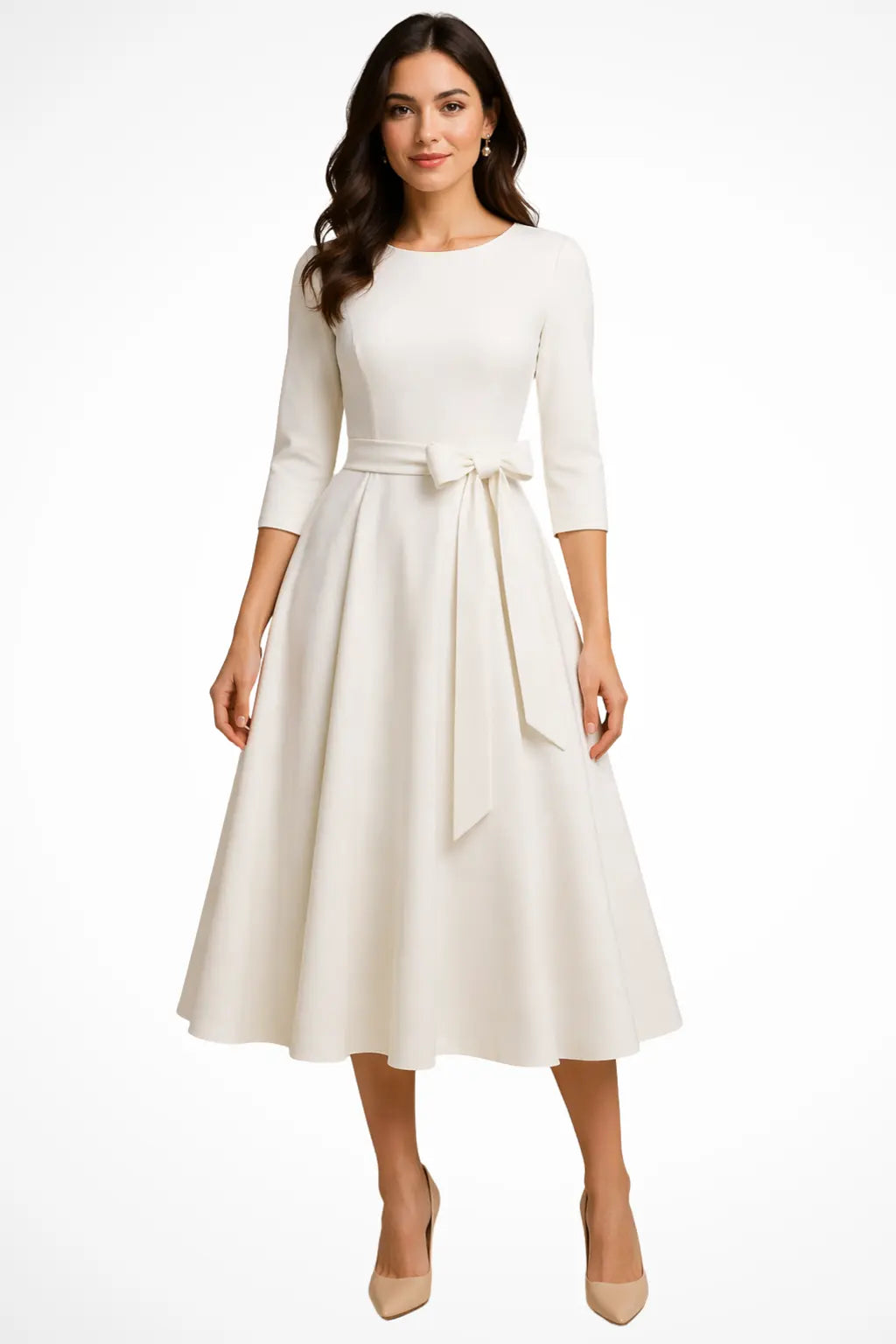 Cordelia | Women Bateau Neck Half Sleeve Pleated A Line Midi Wedding Guest Dress TARHUS Mother of the Bride Dresses