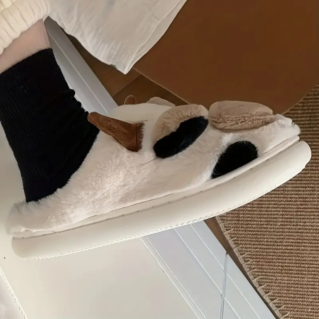 Fuzzy Cow Slippers – Soft Indoor Animal Slippers | Cozy Plush House Shoes - TARHUS