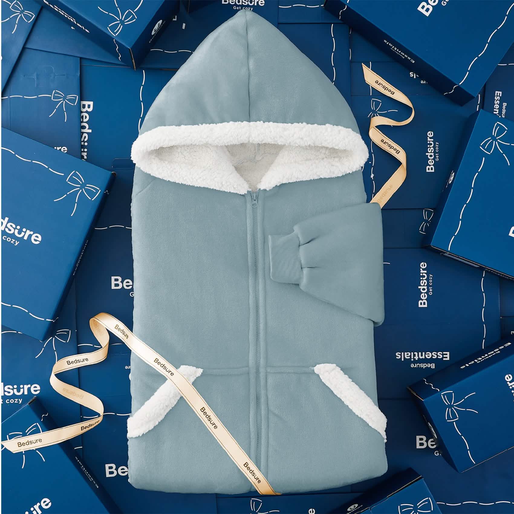 Sherpa Fleece Zippered Short Wearable Blanket Hoodie - TARHUS