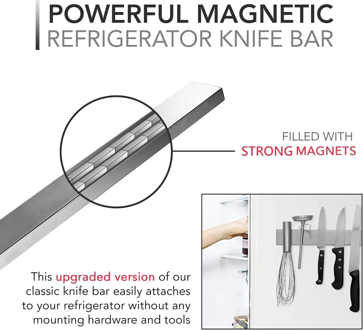 Magnetic Knife & Tool Holder – Wall-Mounted Stainless Steel Strip for Kitchen Utensils, Tools & Garage Storage - TARHUS