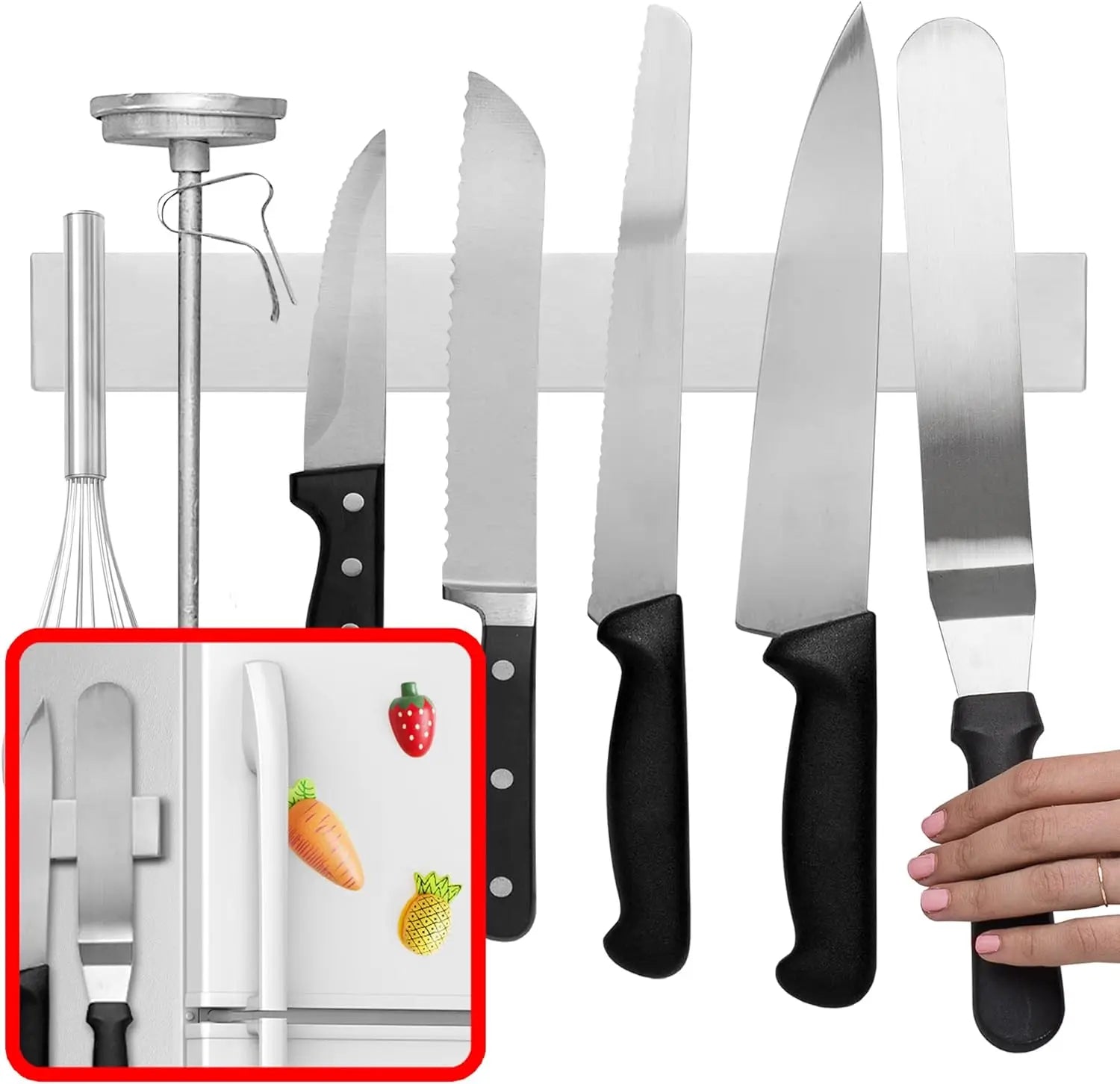 Magnetic Knife & Tool Holder – Wall-Mounted Stainless Steel Strip for Kitchen Utensils, Tools & Garage Storage - TARHUS