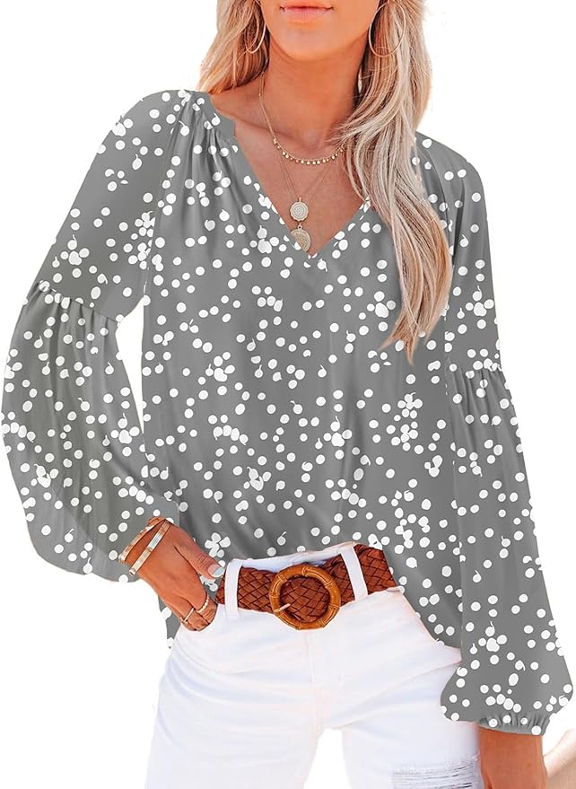 Women’s Boho Floral Print V-Neck Blouse – Casual Long Sleeve Top TARHUS