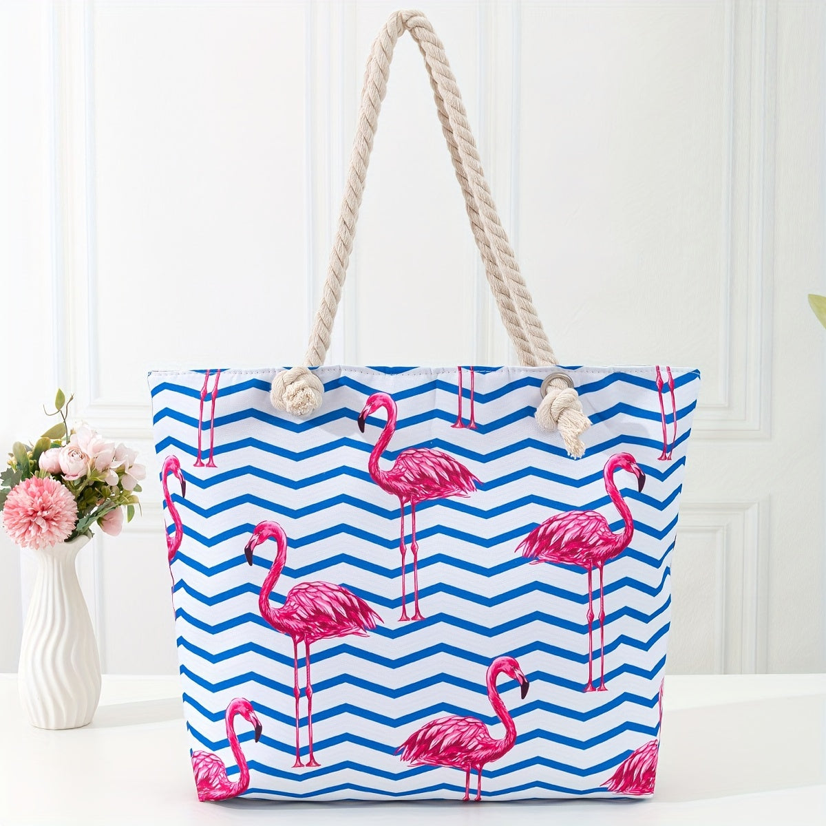 Stylish Blue Mandala Print Tote Bag for Women - Casual Shoulder Bag with Rope Handles, Vibrant Floral Patterns, Zip Closure, Perfect for Vacation Or Everyday Use, Vacation Tote Bag | Trendy Women'S Bag | Woven Texture, Novelty Purse TARHUS