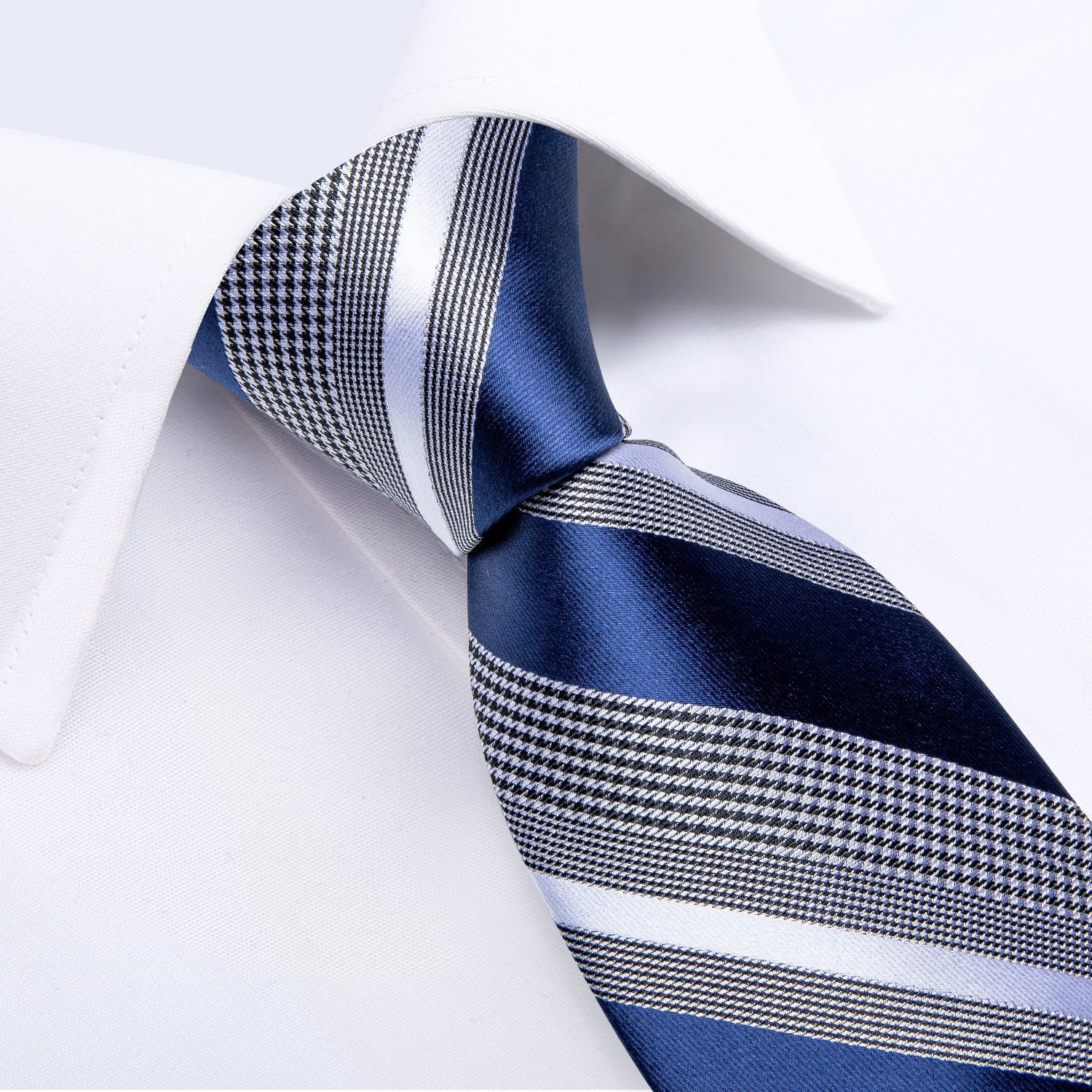 Royal Blue and Gray Striped Tie, Pocket Square and Cufflinks TARHUS tie sets
