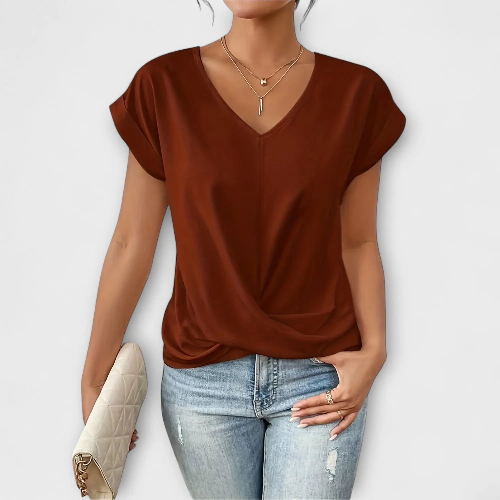Eloise - V-neck Top with Knot Detail - TARHUS