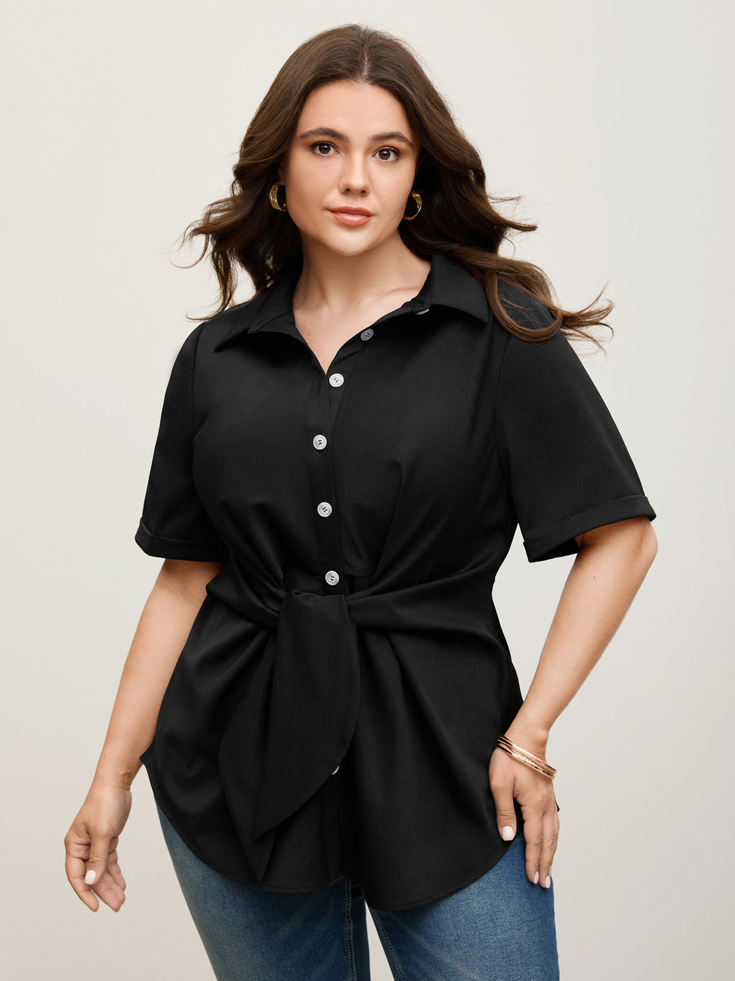 Knotted Front Asymmetrical Blouse – Elegant Women’s Top for Casual & Office Wear TARHUS Blouses