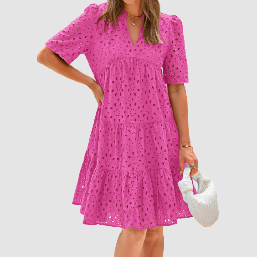 Cecily | Broderie Anglaise Tiered Midi Dress TARHUS
