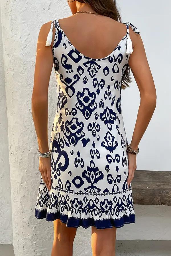 Bohemia Print Round Neck Mini Dress - TARHUS