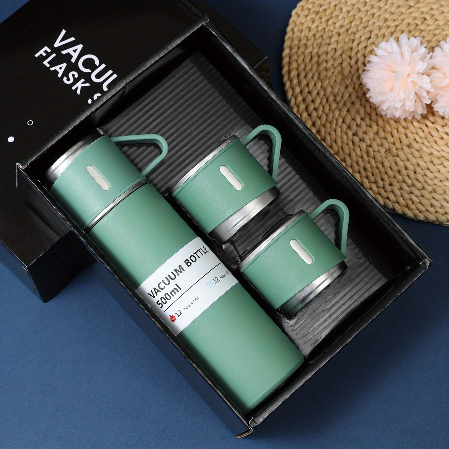1pc Stainless Steel Thermal Mug, 500ml/16.9oz, Vacuum Insulated, Lead Free, Reusable, Hand Wash Only, Multipurpose, with Cup, for Adult, Coffee, Hot drink, Cold drink, Water Flask TARHUS