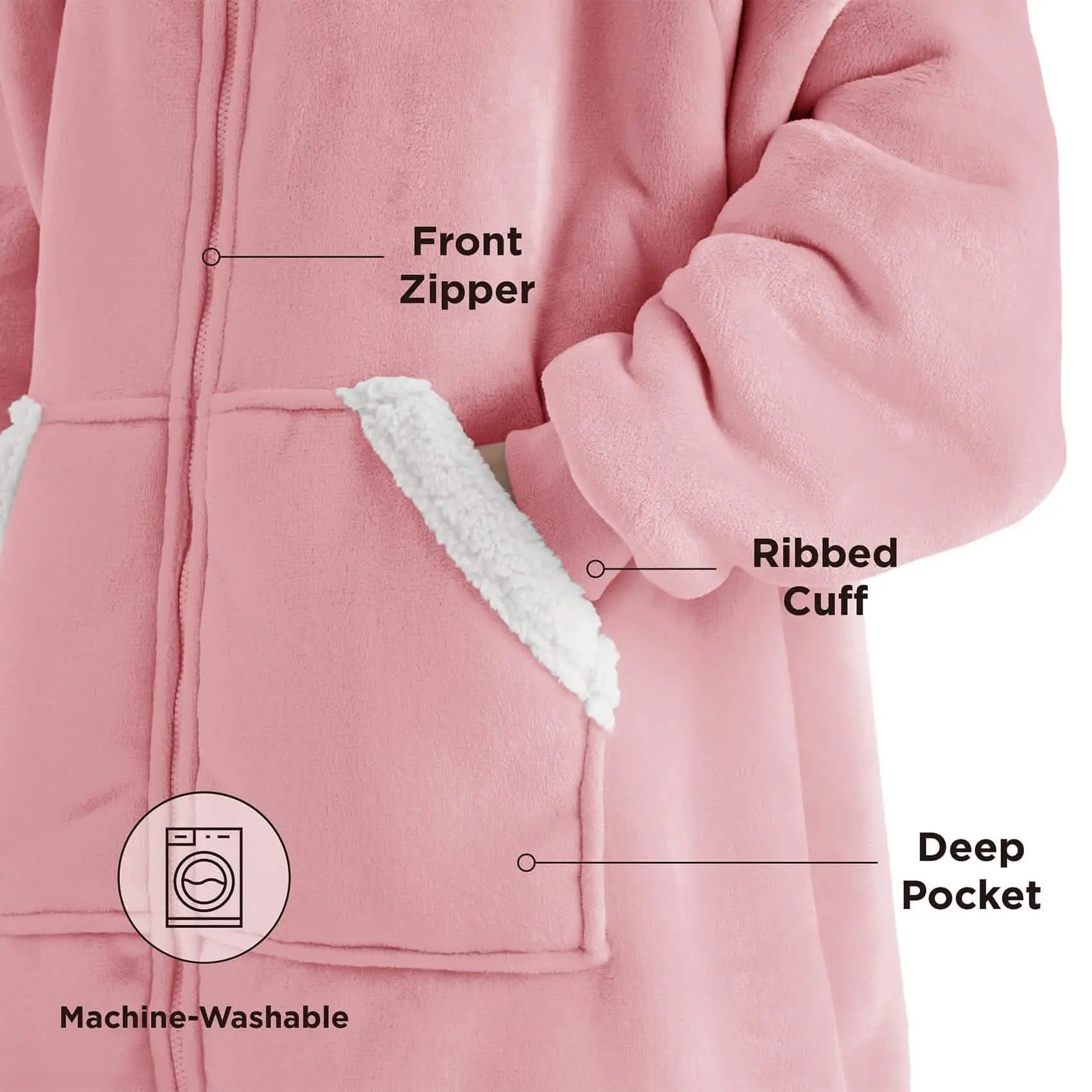 Sherpa Fleece Zippered Short Wearable Blanket Hoodie - TARHUS