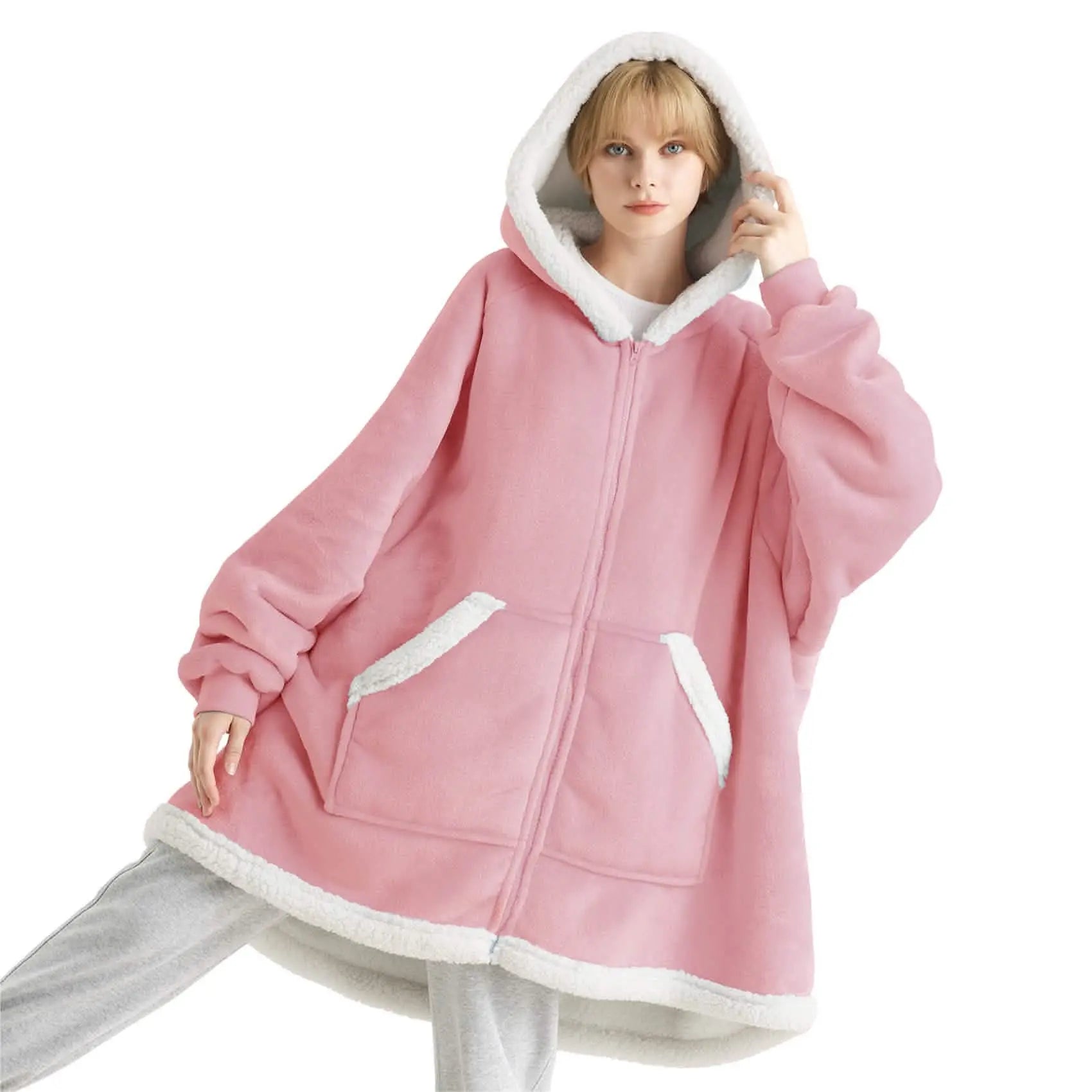 Sherpa Fleece Zippered Short Wearable Blanket Hoodie - TARHUS