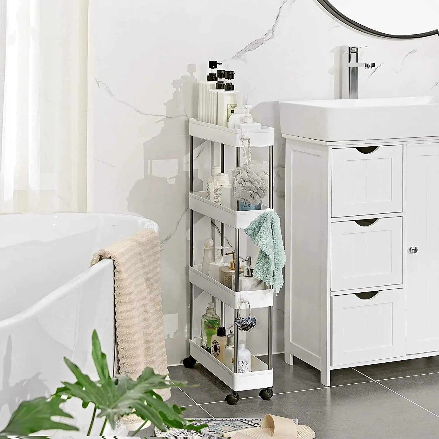 Space Saving 4-Tier Storage Trolley White - TARHUS