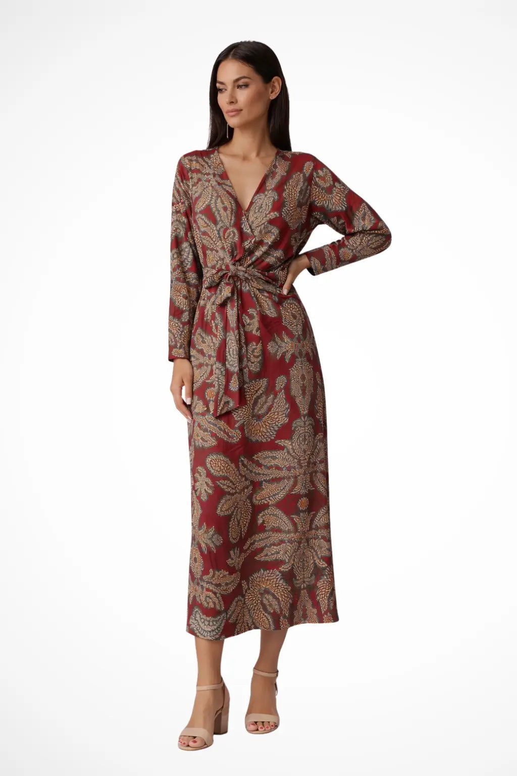 Aria | Women Wedding Guest Tie Waist Maxi Dress with Long Sleeves TARHUS Dresses