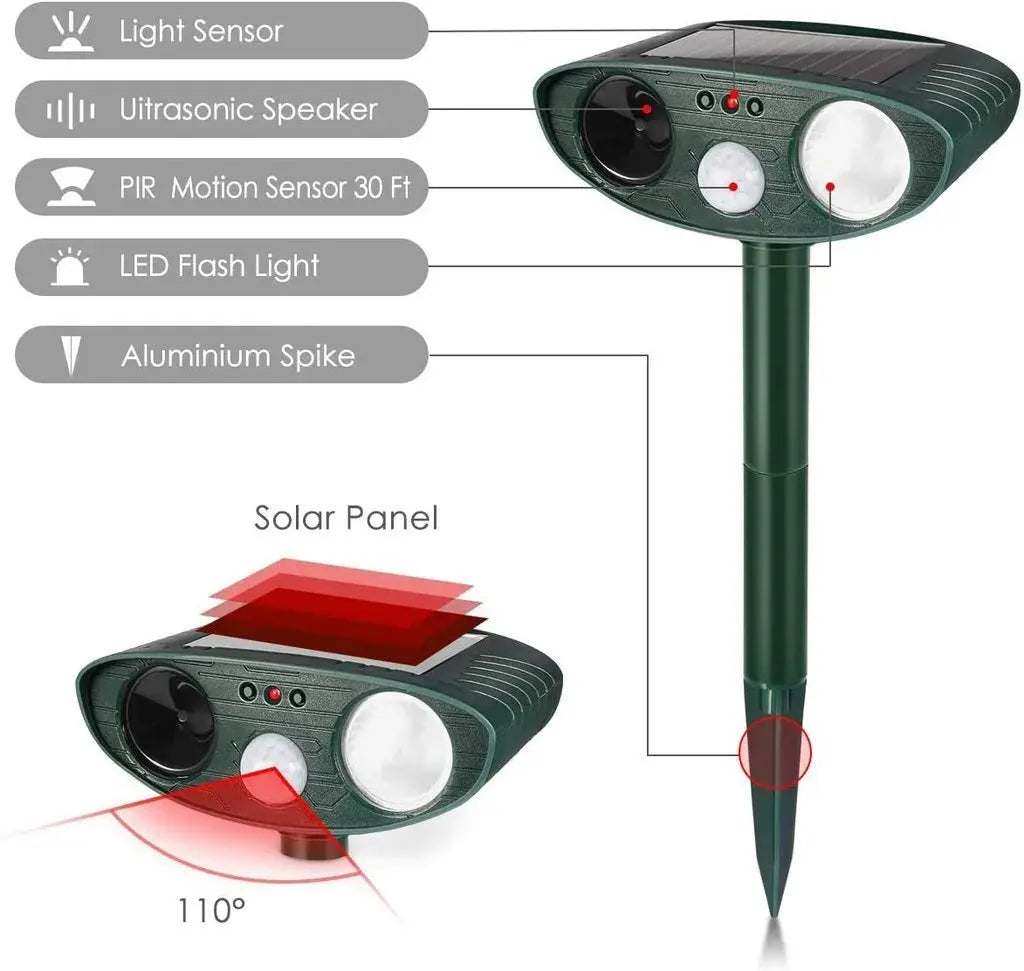 Solar-Powered Ultrasonic Deer Repeller - Effective Deer Deterrent for Gardens & Yards in 48 Hours - TARHUS