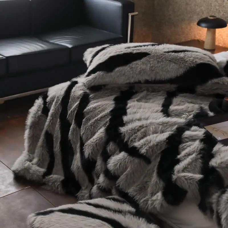 Modern Zebra Print Faux Fur Blanket - TARHUS