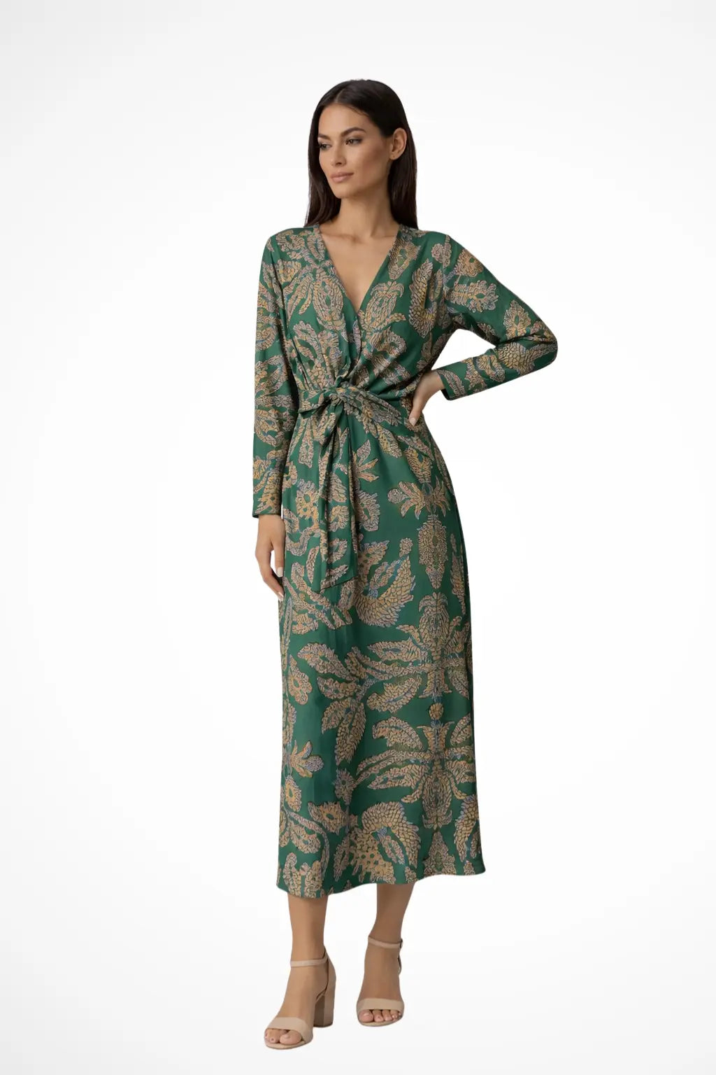 Aria | Women Wedding Guest Tie Waist Maxi Dress with Long Sleeves TARHUS Dresses