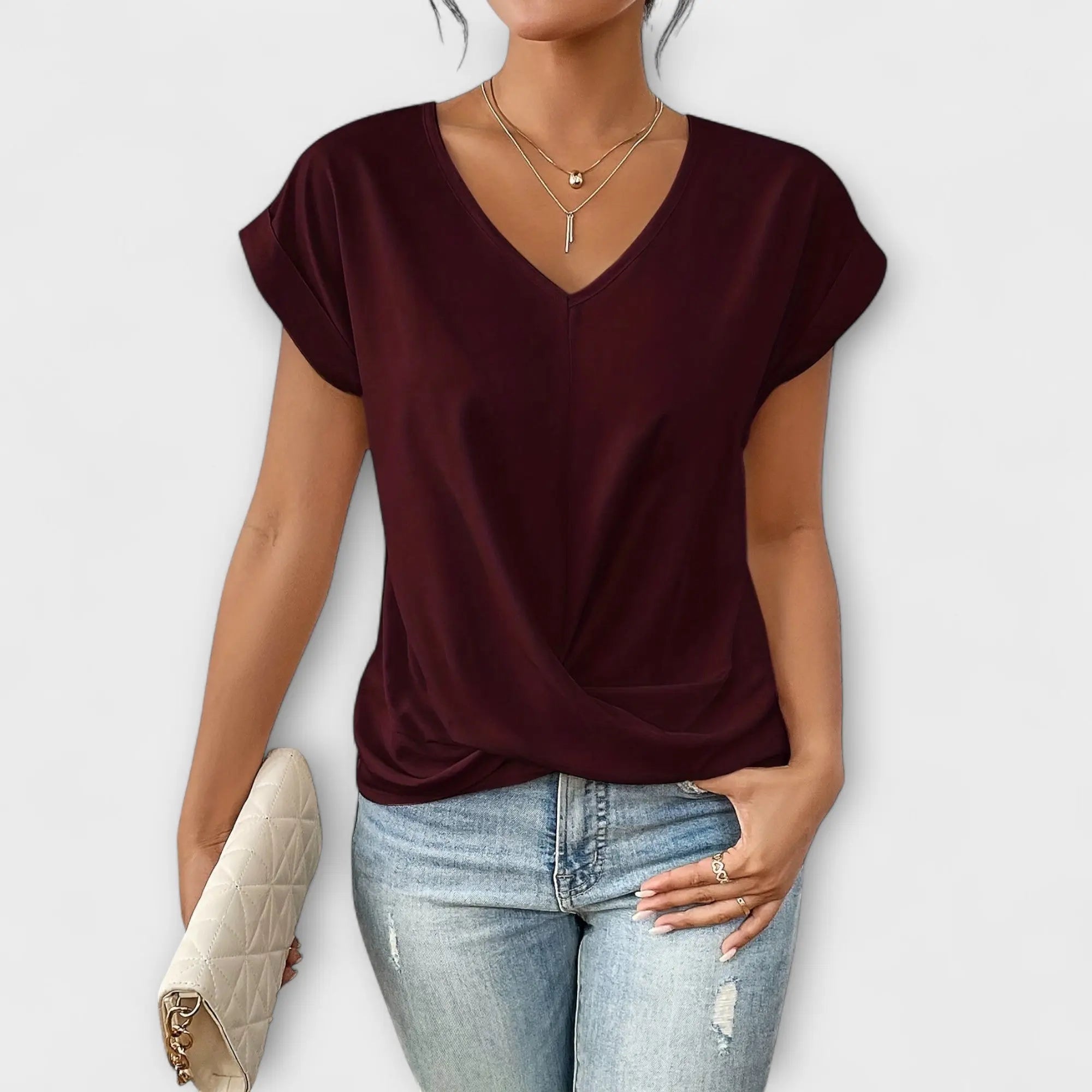 Eloise - V-neck Top with Knot Detail - TARHUS