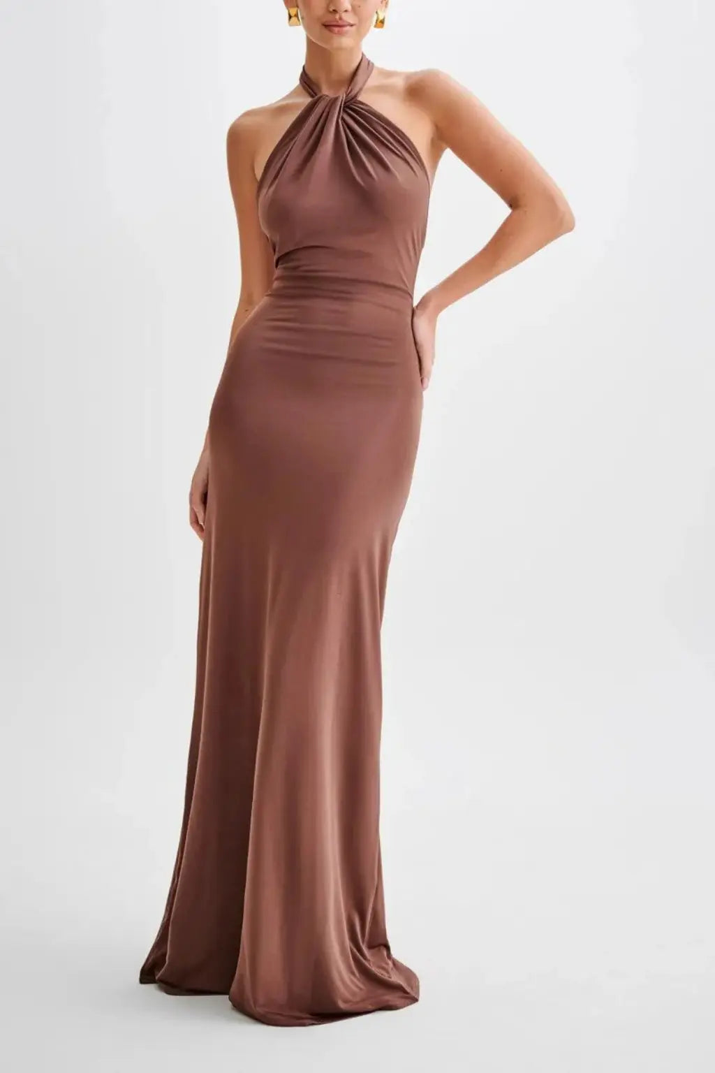 Celeste | Women Halter Neck Twisted Knot Open Back Bodycon Wedding Guest Maxi Dress TARHUS Maxi Dress