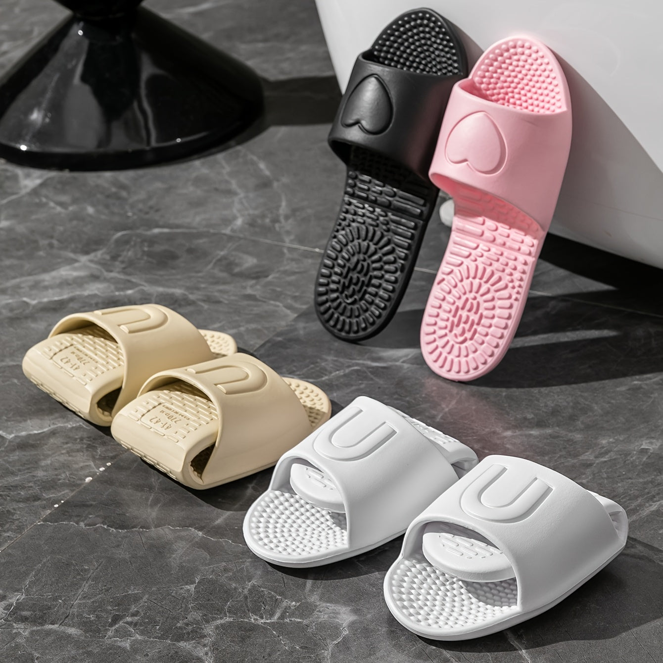 EVA Foldable Slippers for Travel, Indoor Bathroom Massage Sandals, Unisex Quick-Dry Non-Slip Flat Sole Slippers, All-Season Simple Solid Color Slip-On Clogs TARHUS