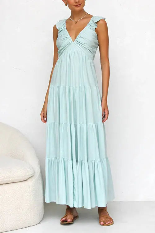 Juliet | V-neck Ruffle Maxi Dress - TARHUS